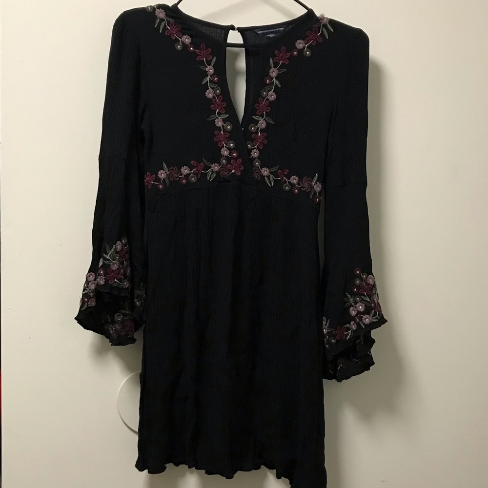 Beautifully Embroidered Black Bell Sleeved Dress! - Picture 4 of 10